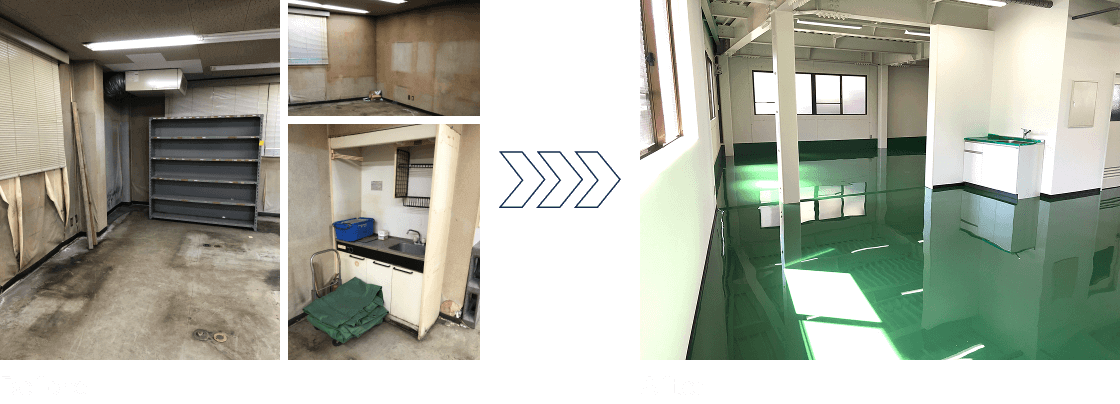 1階 元事務室＆キッチン→倉庫拡張、洗面台新設